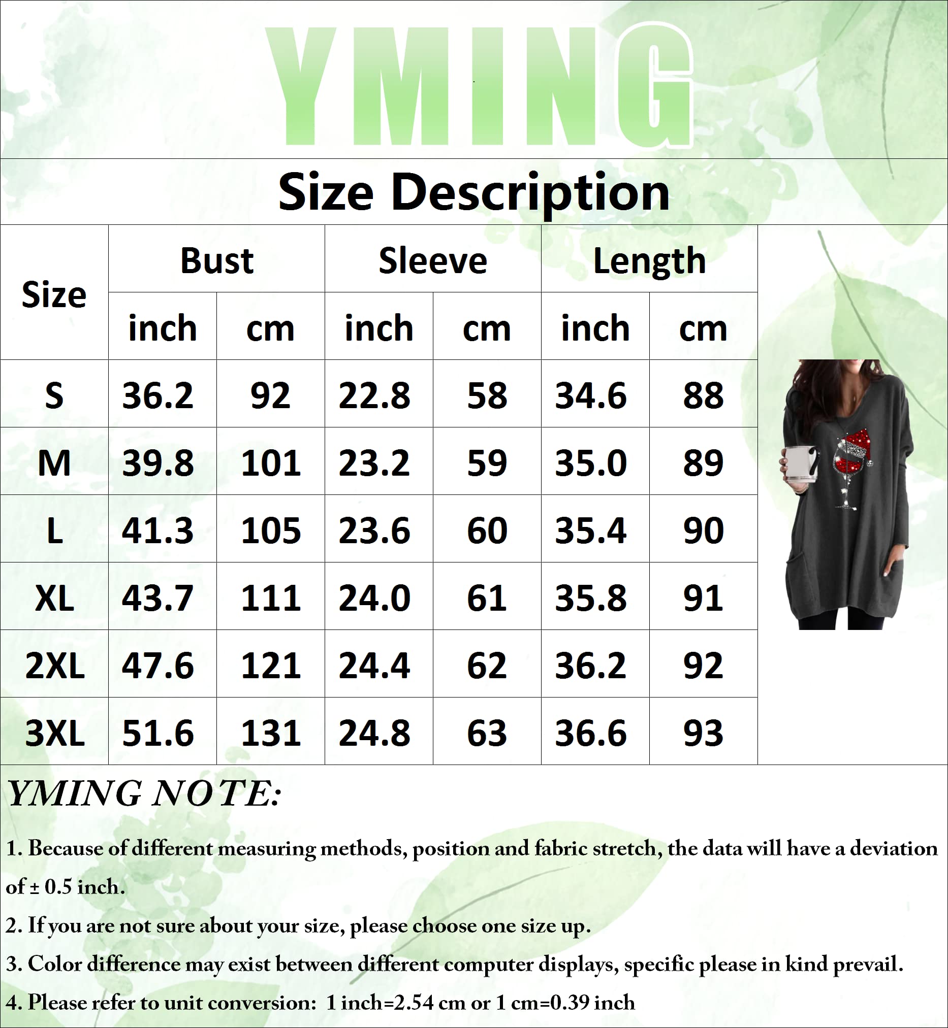 YMING Ladies Xmas Printed Sweatshirt Dress Christmas Long Sleeve Shirts Tops with Pockets Wine Glass Light Grey XL