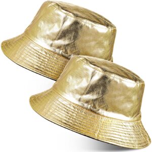 SATINIOR 2 Pcs Metallic Bucket Hat Unisex Trendy Fisherman Hat Reversible Foldable Packable Cap Double Side Hat Hip Hop for Men Women Teen (Gold)