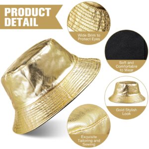 SATINIOR 2 Pcs Metallic Bucket Hat Unisex Trendy Fisherman Hat Reversible Foldable Packable Cap Double Side Hat Hip Hop for Men Women Teen (Gold)