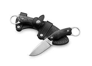 lionsteel h2 karambit style fixed blade edc hunting hiking and outdoor knife, g10 and micarta handles, m390 super steel, leather sheath included, black g10