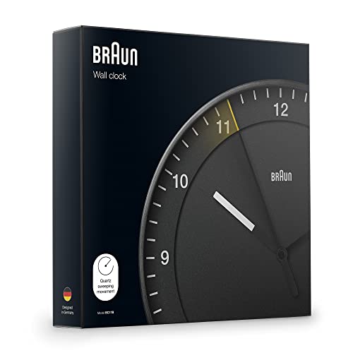 Braun Classic Mixed Analogue Wall Clock Home Gift Bundle with Silent Sweep Movement, Easy to Read, 30cm Diameter in Black + White, Model BC17B, BC17W (2 Pack)