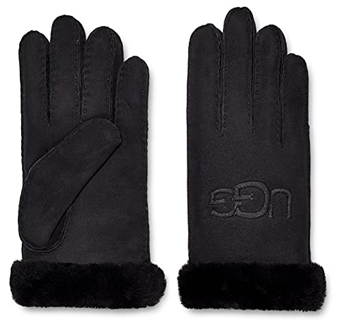 UGG Women's Sheepskin Embroidered Glove, Black, Size Medium