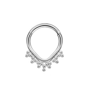 fansing surgical steel septum jewelry 16g septum rings for women teardrop septum clicker silver septum ring 16 gauge 8mm beaded daith piercing jewelry triangle septum ring