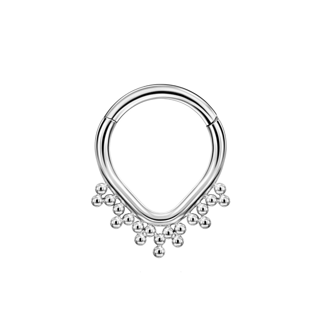 FANSING Surgical Steel Septum Jewelry 16g Septum Rings for Women Teardrop Septum Clicker Silver Septum Ring 16 Gauge 8mm Beaded Daith Piercing Jewelry Triangle Septum Ring