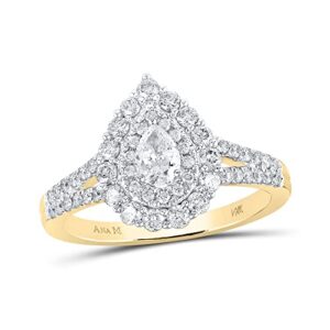 14kt yellow gold pear diamond halo bridal wedding engagement ring 1 cttw