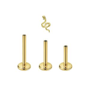 FANSING Tragus Piercing Jewelry Surgical Steel Earrings Gold Cartilage Stud Conch Helix Earrings Stud for Women Snake End with 18g 6mm 8mm 10mm Internally Threaded Post