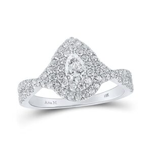 14kt white gold pear diamond halo bridal wedding engagement ring 1 cttw