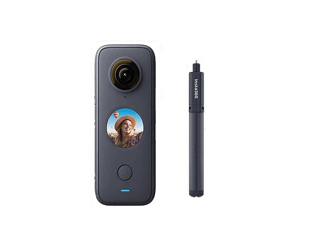 Insta360 ONE X2 360 Degree Waterproof Action Camera, 5.7K 360, Stabilization, Touch Screen, AI Editing, Live Streaming, Webcam, Voice Control + Tripod Selfie Stick