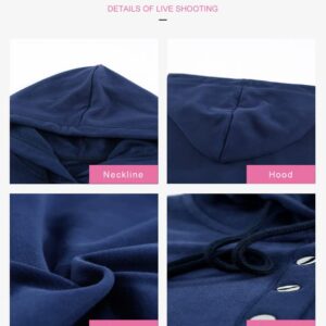 Dokotoo Womens Sweatshirt Ladies Fall Tops Drawstring Hoodies Sweatshirts for Women Long Sleeve Hooded Pullover with Pockets Button Collar Fleece Casual Basic Simple Winter Shirts Tops Blue XL