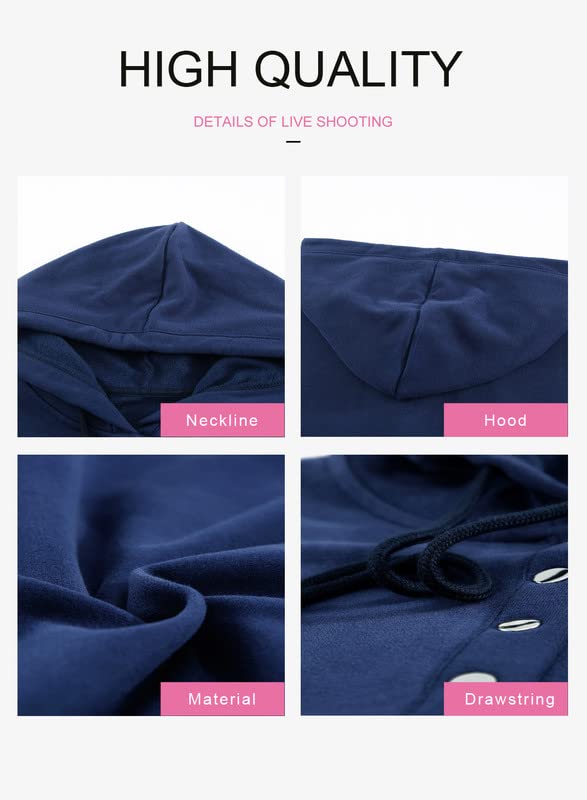 Dokotoo Womens Sweatshirt Ladies Fall Tops Drawstring Hoodies Sweatshirts for Women Long Sleeve Hooded Pullover with Pockets Button Collar Fleece Casual Basic Simple Winter Shirts Tops Blue XL