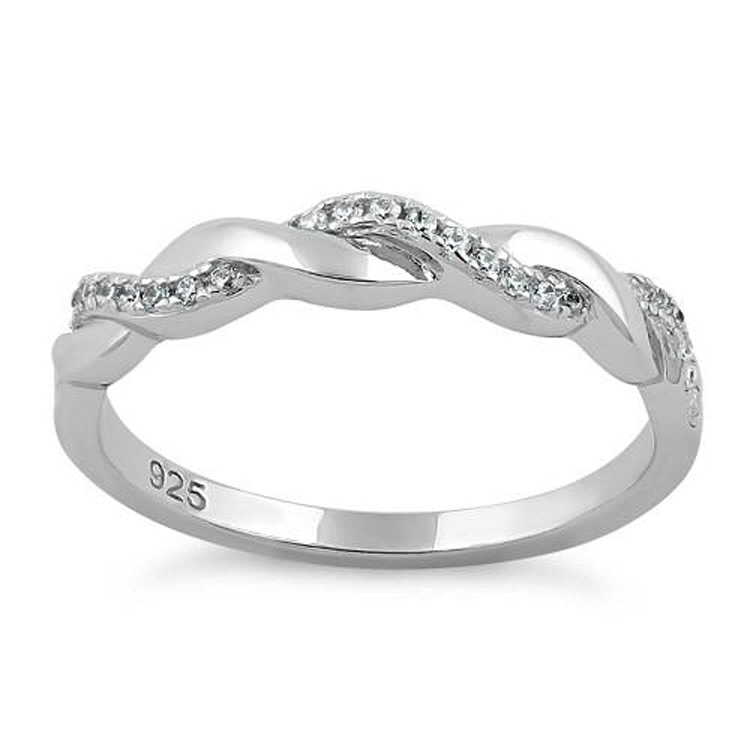 Sterling Silver 925 Twisted Ring With CZ stones, Braided Ring, Elegant Infinity Women Ring (8)