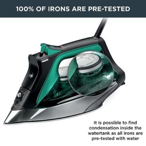 Rowenta, Iron, Pro Master Stainless Steel Soleplate Steam Iron for Clothes, 210 g/min, 400 Microsteam Holes, 1775 Watts, Auto-Off, Ironing, Green Clothes Iron, DW8360