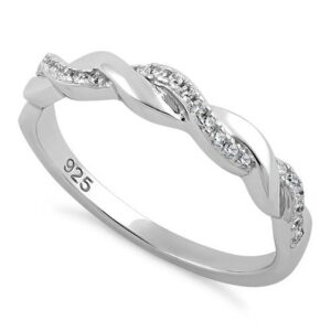 Sterling Silver 925 Twisted Ring With CZ stones, Braided Ring, Elegant Infinity Women Ring (8)