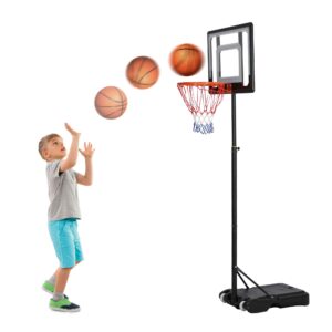 dc diclasse basketball hoop for kids, grow with kids, adjustable height 5ft – 6.8ft, basketball portable hoops & goals, w/wheels indoor outdoor basketball goal, stable construction black