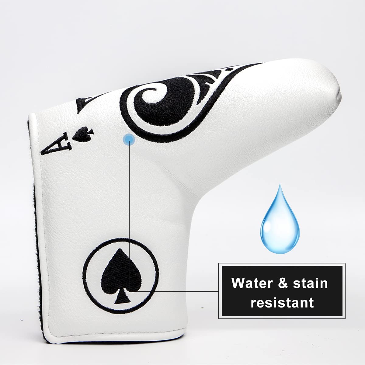 Poker Ace Blade Putter Cover Magnetic Putter Headcover Head Cover for Blade Putters - Golf Putter Cover White for Men fits Scotty Cameron Ping Putters