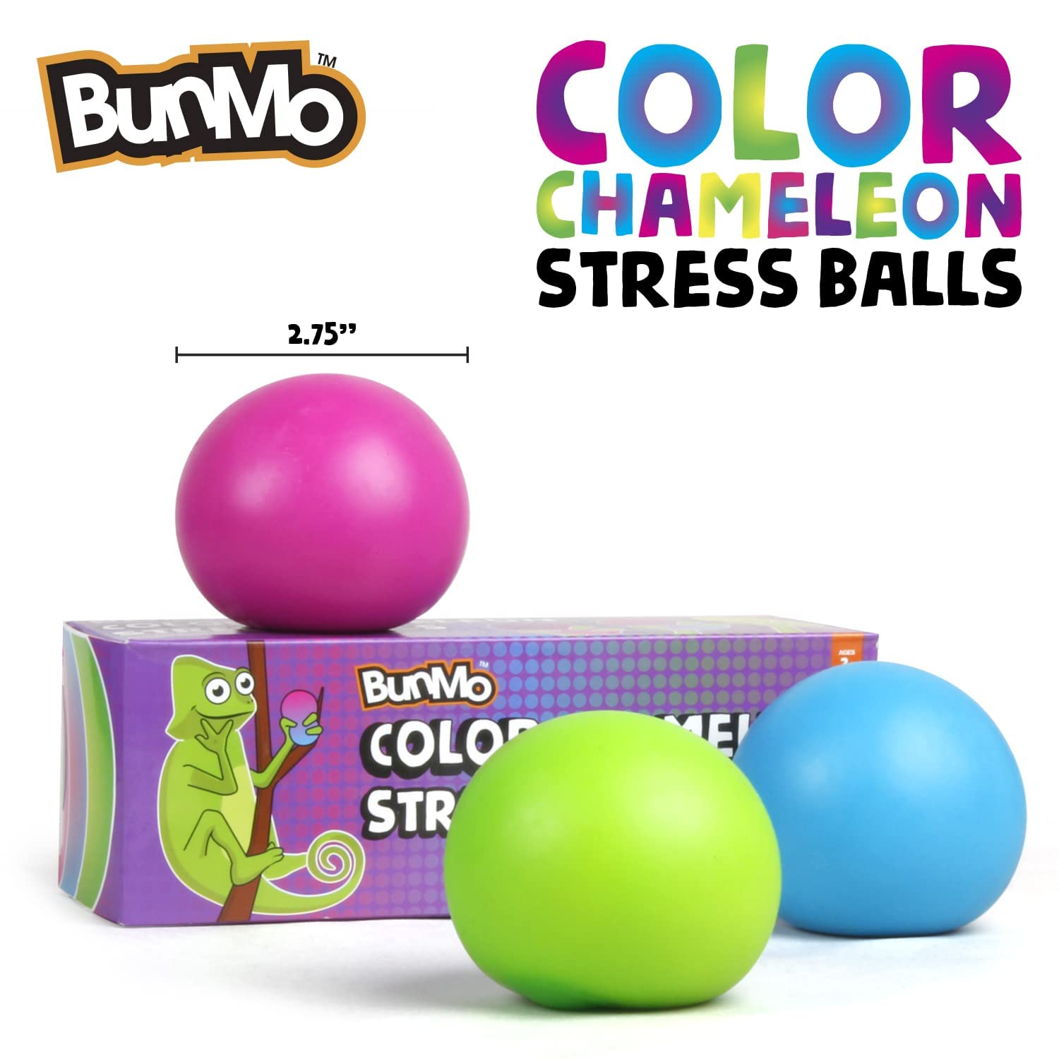 BUNMO Stress Balls 3pk - Sensory Squishy Stress Ball - Calming Fidget for Kids - Textured Stress Balls for Kids - Addictive Kids Fidget Toys - Stimulating Squishy Balls for Kids - Smooth