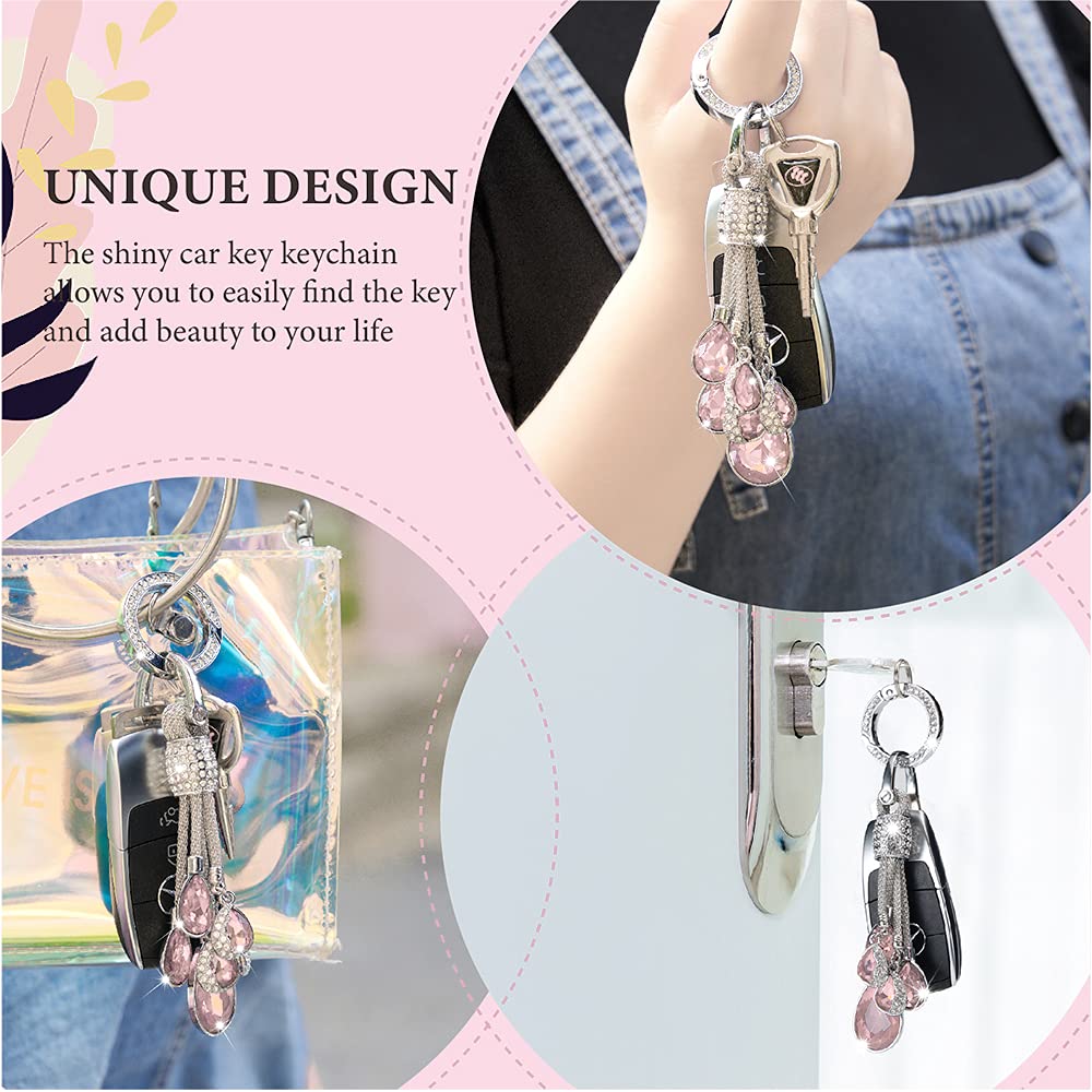 Bling Crystal Car Keychain for Women, Keychain Accessories With Rhinestones, Fashionable Car Key Chain for Car Keys Fit BMW Honda Audi Lexus Ford Mercedes Benz Nissan Cadillac Toyota (2 Pink)