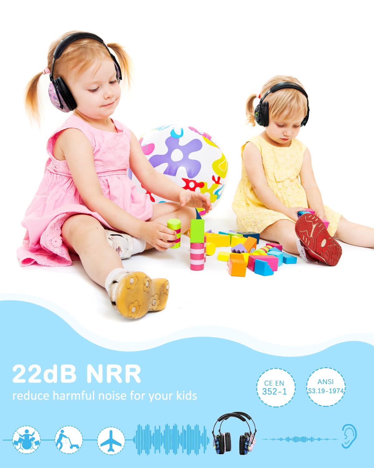 ZOHAN Kids Ear Protection 2 Pack, Hearing Protection Safety Ear Muffs for Children Have Sensory Issues, Adjustable Noise Reduction Earmuffs for Concerts, Fireworks, Air Shows(Rap&Unicorn)