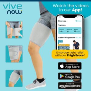 Vive Thigh Brace - Hamstring Quad Wrap - Adjustable Compression Sleeve Support for Pulled Groin Muscle, Sprains, Quadricep, Tendinitis, Workouts, Sciatica Pain and Sports Recovery - Men, Women (Grey)