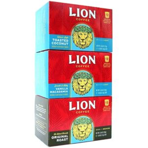 lion coffee single serve pods sampler collection, 12 pods per box