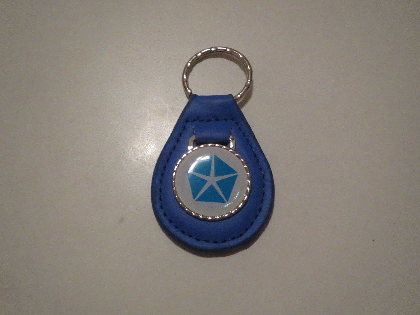 NEWPORT NEW YORKER 300 LEBARON LHS LASER WHITE LOGO LEATHER KEYCHAIN - DARK BLUE