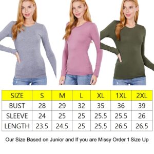 JYB CO Womens Basic Active Slim Fit Crew Neck Long Sleeve Top T-Shirt in Heather Grey - L