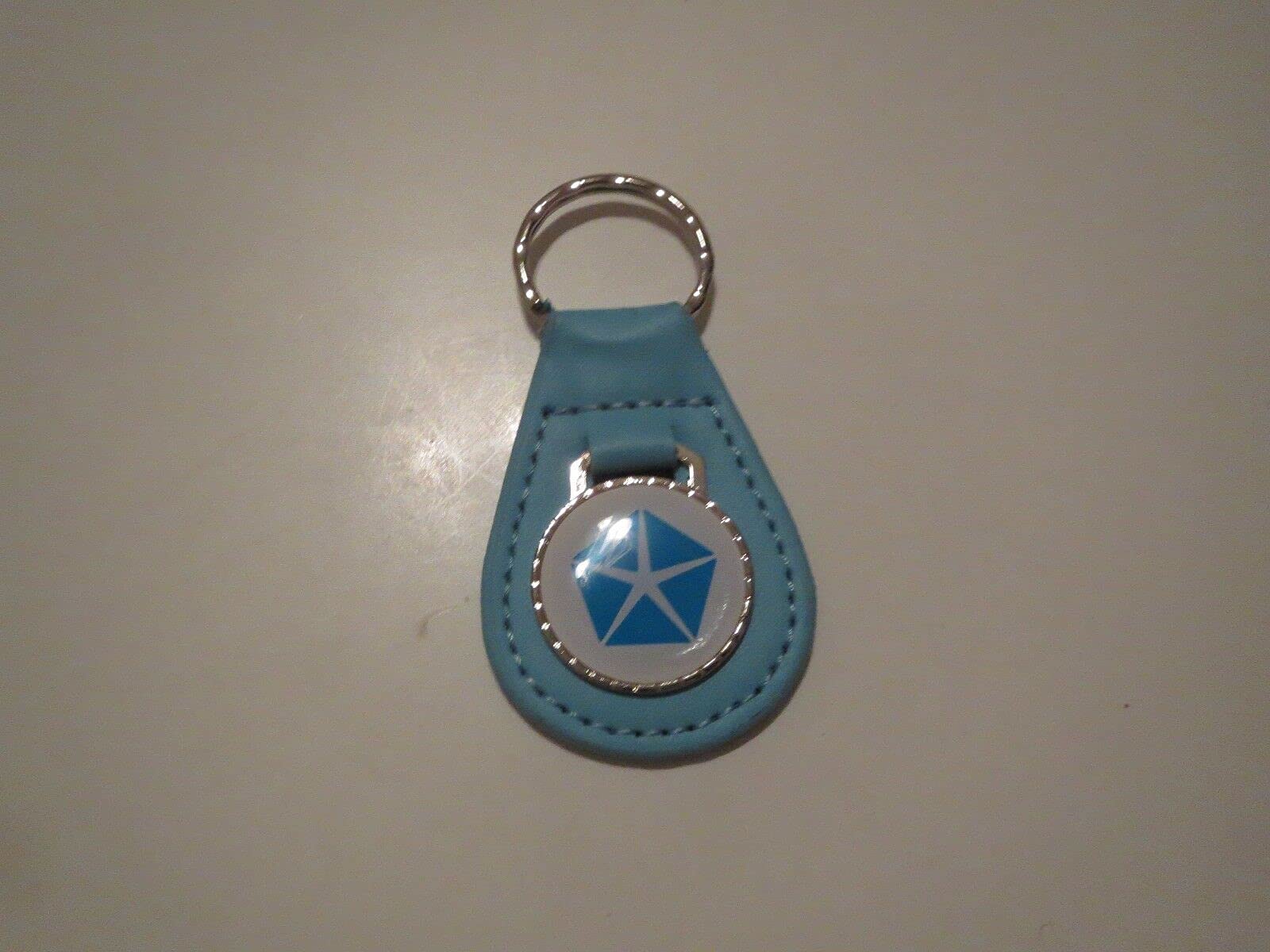 NEWPORT NEW YORKER 300 LEBARON LHS LASER WHITE LOGO LEATHER KEYCHAIN - LIGHT BLUE