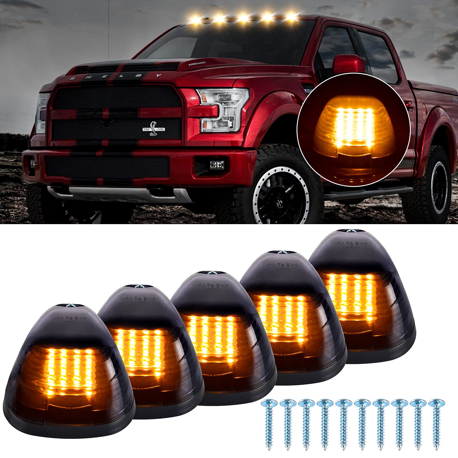 nifeida Cab Roof Marker Lights, Smoke Len 16LED Amber Clearance Light Fit for Ford F150 F250 F350 F450 F550 F650 F750 E150 E250 E350 E450 1999-2016 Super Duty Pickup Truck