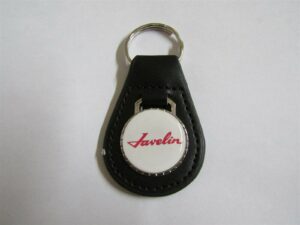 javelin script emblem logo leather keychain - black