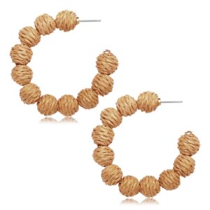 Rattan Earrings Statement Rattan Ball Hoop Earrings for Women Woven Bohemian Earrings Handmade Straw Wicker Braid Big Drop Dangle Earrings for Women Summer Beach Jewelry