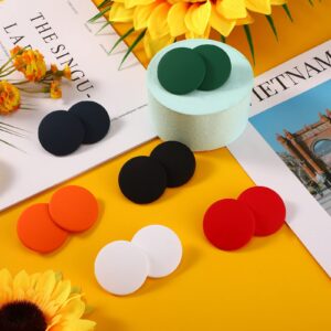 6 Pairs Solid Color Earrings Geometric Stud Earrings Women Disc Earrings Big Round Acrylic Earrings (Black,Red,Green,White, Orange,Dark Blue)