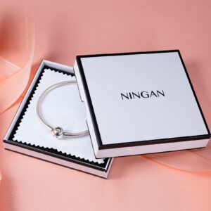 NINGAN Snake Chain Bracelet for Pandora Charms 925 Sterling Silver Signature Bracelet with Round Clasp Charm Clear, Happy Birthday Gift for Women, 7.1in/18cm Bracelet