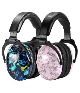 zohan kids ear protection 2 pack, hearing protection safety ear muffs for children have sensory issues, adjustable noise reduction earmuffs for concerts, fireworks, air shows(rap&unicorn)