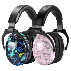 ZOHAN Kids Ear Protection 2 Pack, Hearing Protection Safety Ear Muffs for Children Have Sensory Issues, Adjustable Noise Reduction Earmuffs for Concerts, Fireworks, Air Shows(Rap&Unicorn)