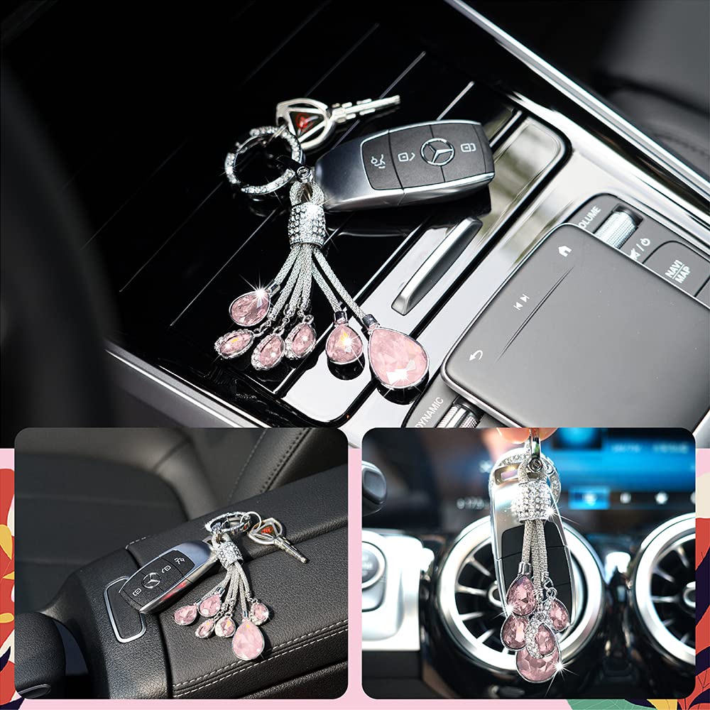 Bling Crystal Car Keychain for Women, Keychain Accessories With Rhinestones, Fashionable Car Key Chain for Car Keys Fit BMW Honda Audi Lexus Ford Mercedes Benz Nissan Cadillac Toyota (2 Pink)