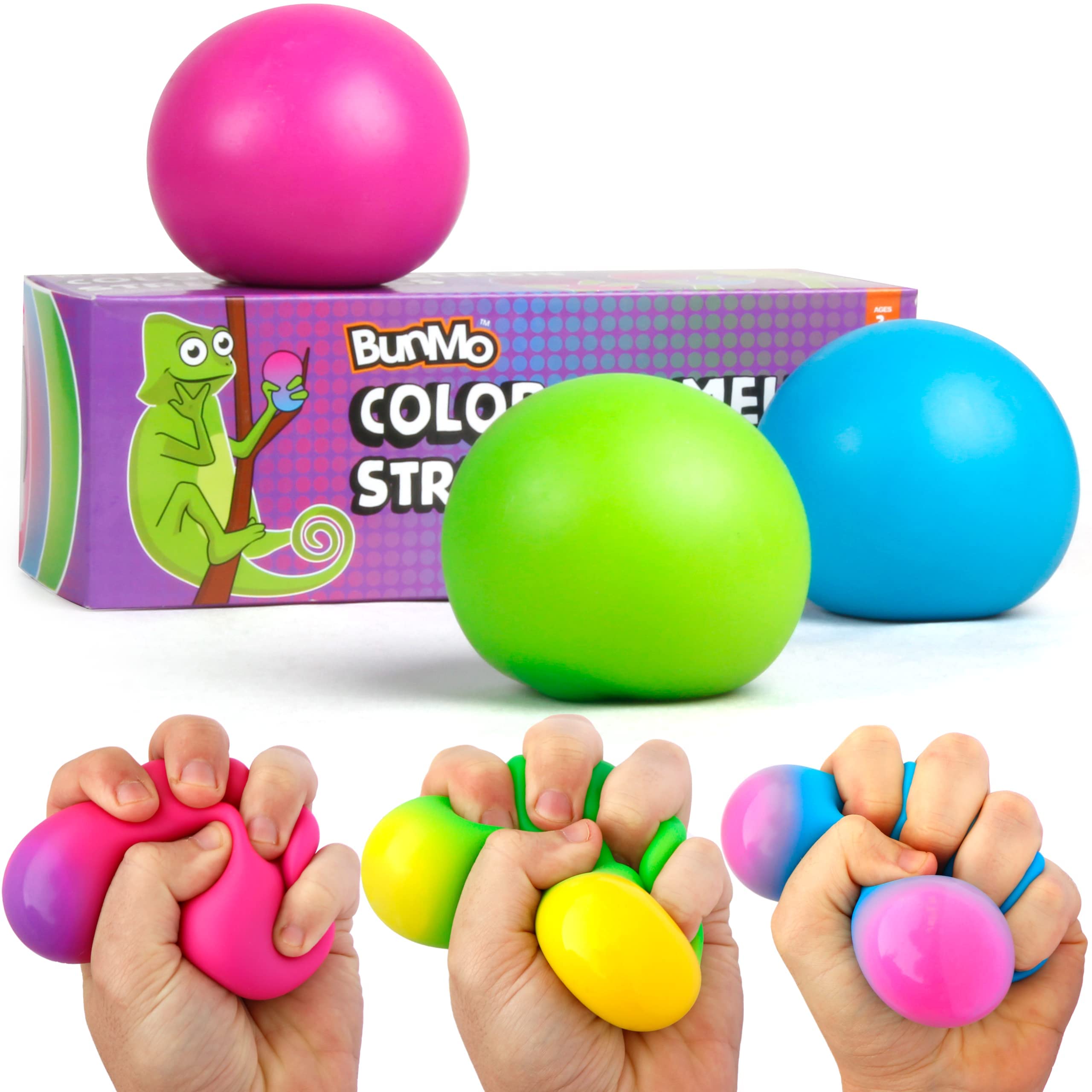 BUNMO Stress Balls 3pk - Sensory Squishy Stress Ball - Calming Fidget for Kids - Textured Stress Balls for Kids - Addictive Kids Fidget Toys - Stimulating Squishy Balls for Kids - Smooth