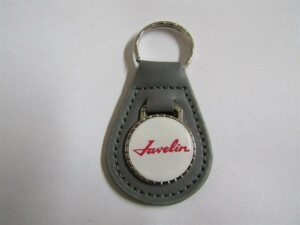 javelin script emblem logo leather keychain - grey