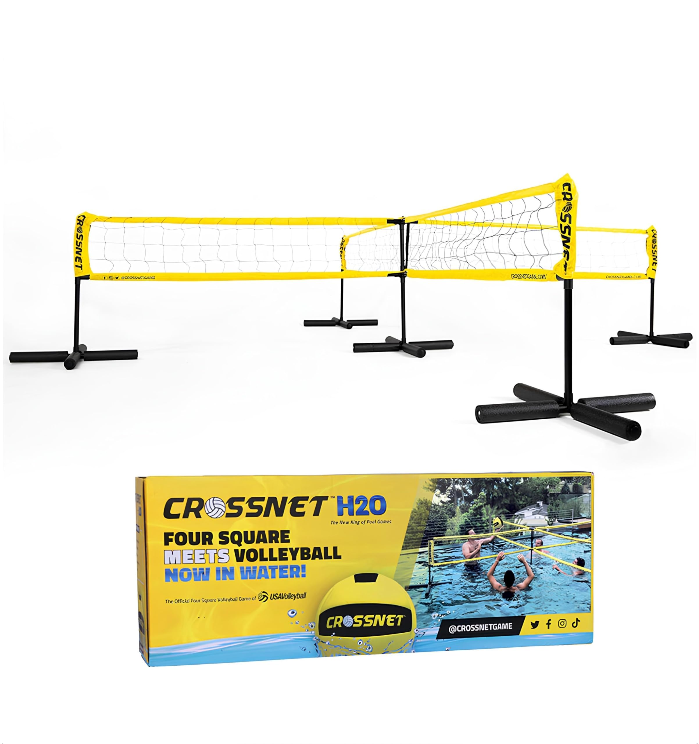 CROSSNET H2O Volleyball Pool Game for Adults and Family - Four Square Net Pool Game - Quick Assemble & Portable - Volleyball Set for Inground Pools - Perfect Pool Toys for Families W/Accessories