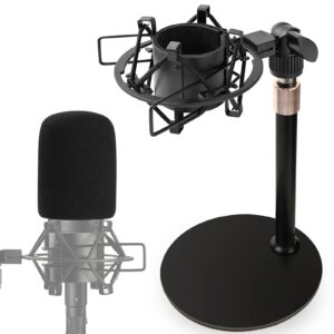 AT2020 Mic Stand, Adjustable Height Desk Mic Stand with Shock Mount, Foam Windscreen, Metal Weighted Base, 1/4 to 3/8 Metal Adapter, for AT2020 AT2020USB AT2020USB+ AT2035 Mic by Rigych