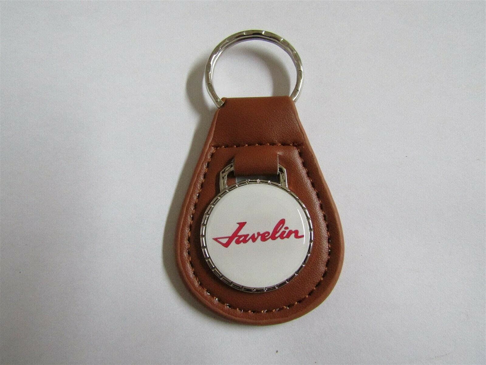 JAVELIN SCRIPT EMBLEM LOGO LEATHER KEYCHAIN - BROWN