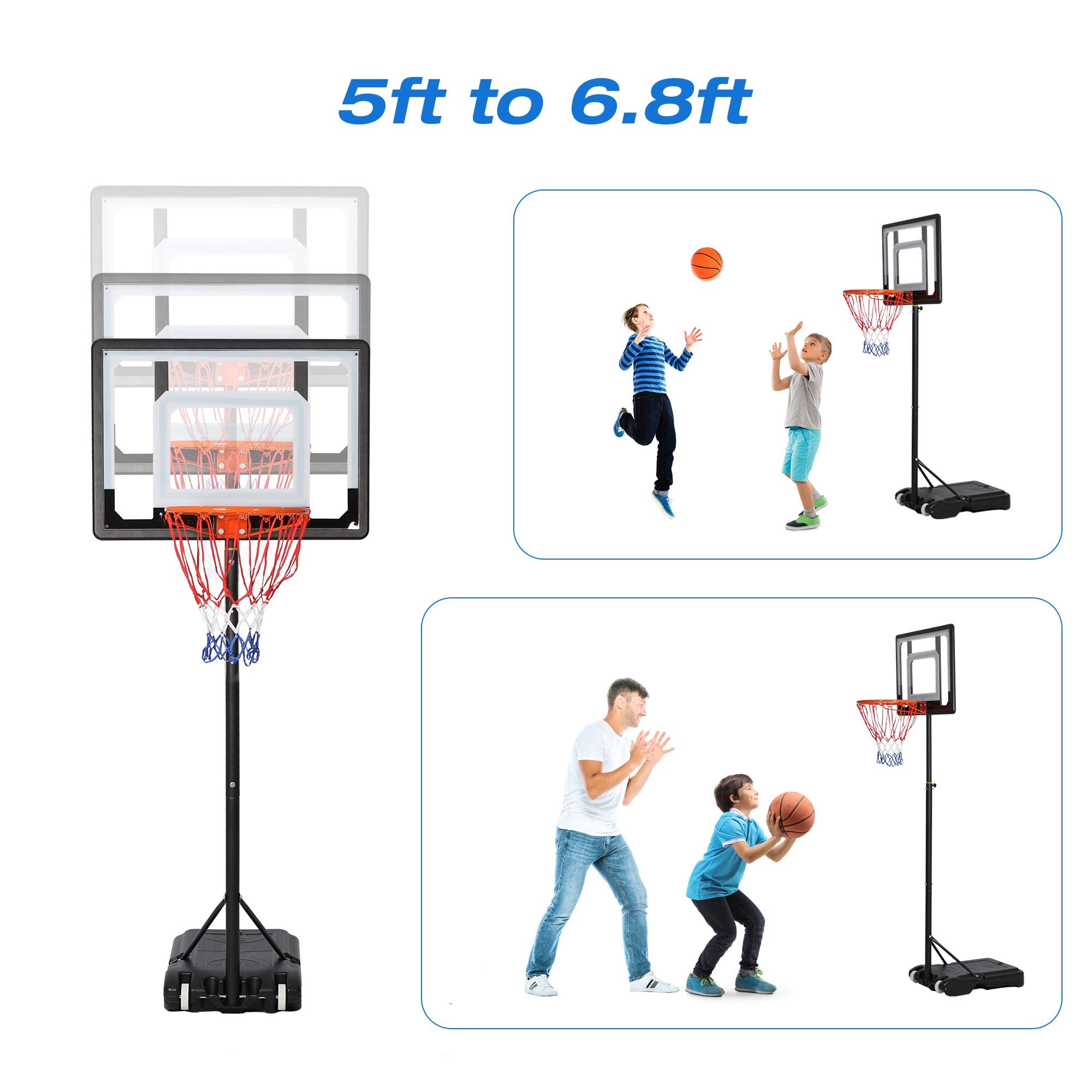 DC DICLASSE Basketball Hoop for Kids, Grow with Kids, Adjustable Height 5Ft – 6.8Ft, Basketball Portable Hoops & Goals, w/Wheels Indoor Outdoor Basketball Goal, Stable Construction Black