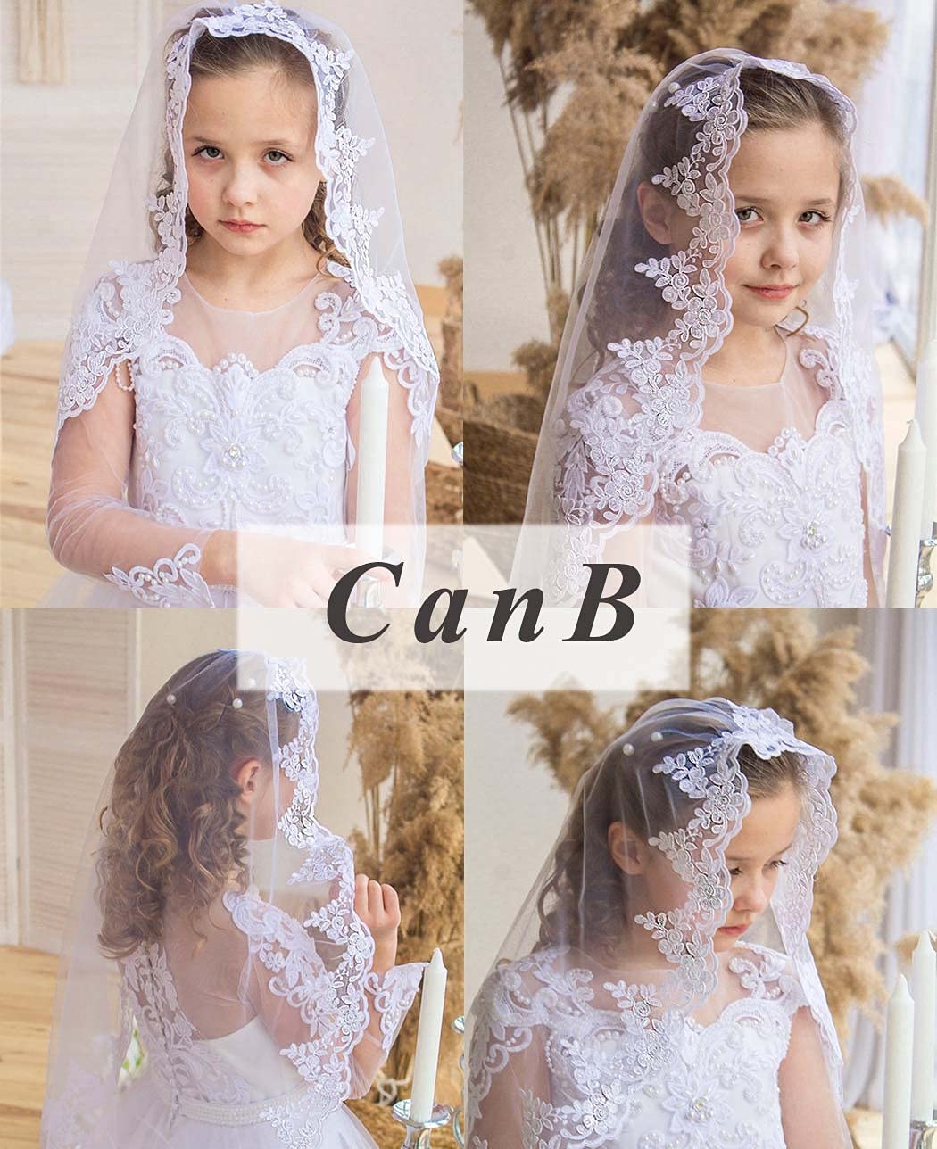 CanB Flowergirl Lace Veil 1 Tier First Communion Veil with Comb Bridal Elbow length Veils and Headpieces 27.6 inches