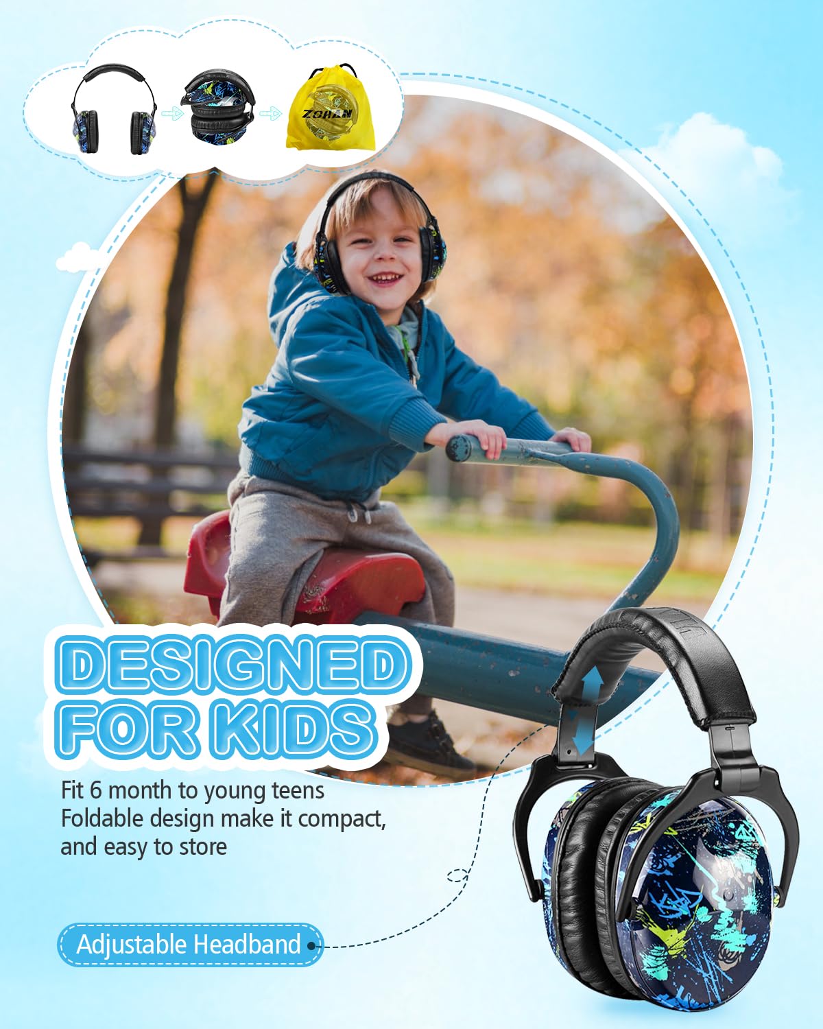 ZOHAN Kids Ear Protection 2 Pack, Hearing Protection Safety Ear Muffs for Children Have Sensory Issues, Adjustable Noise Reduction Earmuffs for Concerts, Fireworks, Air Shows(Rap&Unicorn)