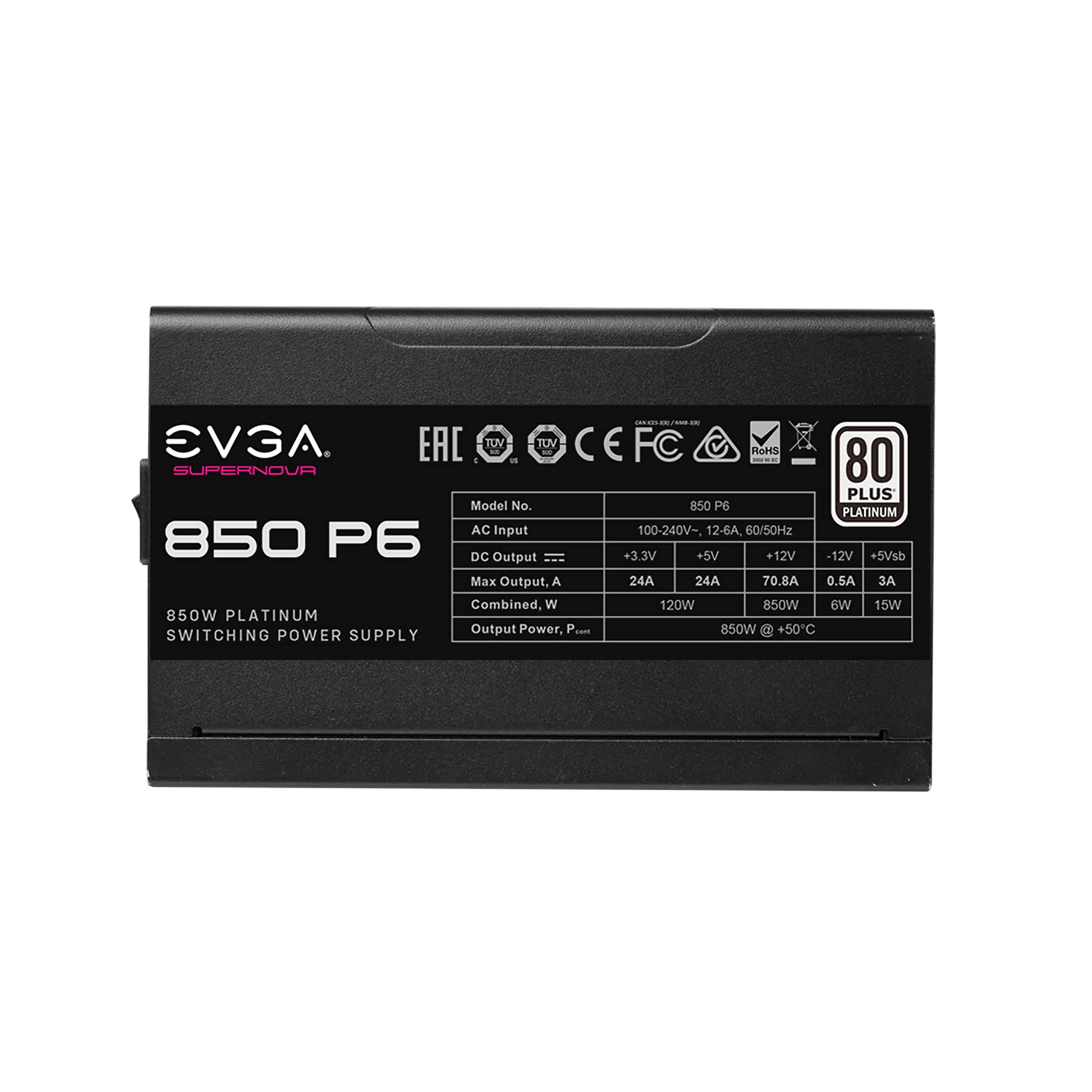 EVGA Supernova 850 P6, 80 Plus Platinum 850W, Fully Modular, Eco Mode with FDB Fan, 10 Year Warranty, Includes Power ON Self Tester, Compact 140mm Size, Power Supply 220-P6-0850-X1