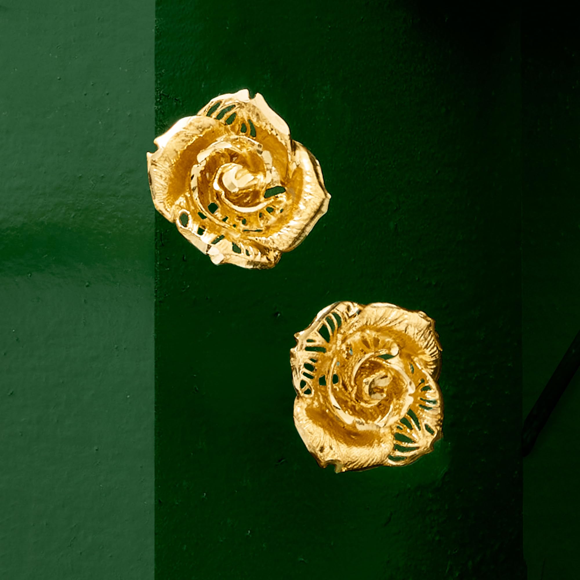 Ross-Simons Italian 14kt Yellow Gold Rose Earrings