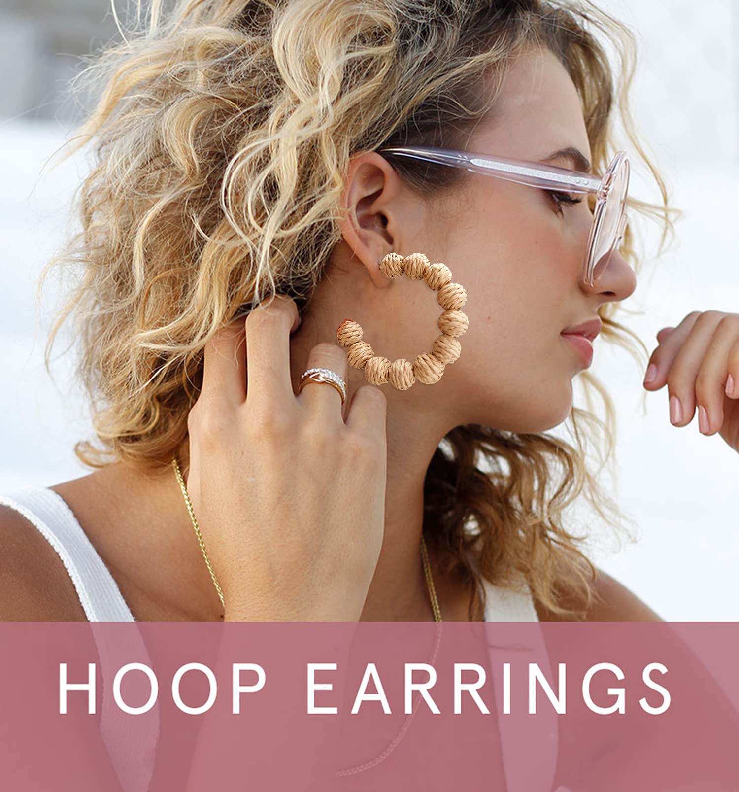 Rattan Earrings Statement Rattan Ball Hoop Earrings for Women Woven Bohemian Earrings Handmade Straw Wicker Braid Big Drop Dangle Earrings for Women Summer Beach Jewelry