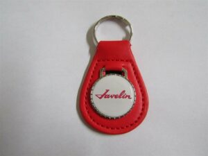 javelin script emblem logo leather keychain - red