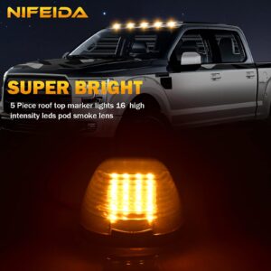 nifeida Cab Roof Marker Lights, Smoke Len 16LED Amber Clearance Light Fit for Ford F150 F250 F350 F450 F550 F650 F750 E150 E250 E350 E450 1999-2016 Super Duty Pickup Truck