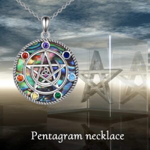 LUHE Pentagram Pentacle Necklace Gifts for Women Her Sterling Silver Chakra Moon Pentagram Pendant necklace Celtics Pagan Wiccan Magic Amulet Jewelry for Teen Girls