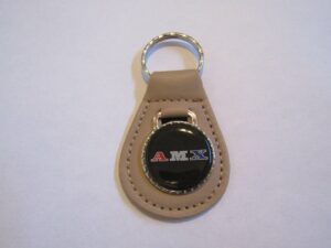 amx a-m-x emblem logo leather keychain - beige